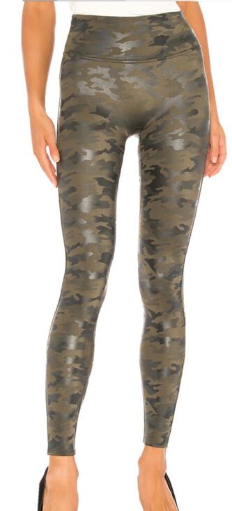 SPANX Pants - Spanx Faux Leather Camo Leggings Metallic Olive Green High Rise Womens Size XS